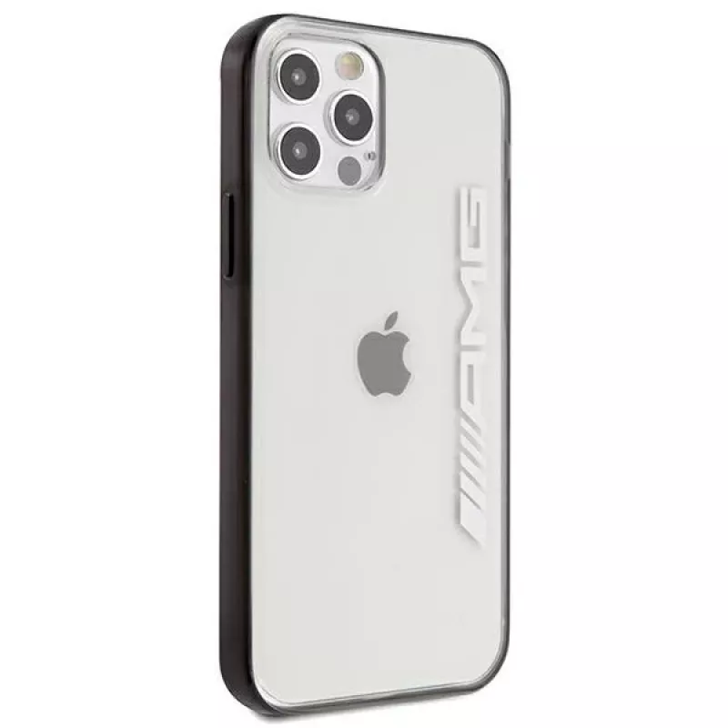 AMG AMHCP12LAESLBK iPhone 12 Pro Max permatomas kietas dėklas su metaliniu juodu rėmeliu