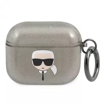 Karl Lagerfeld KLA3UKHGK AirPods 3 dėklas juodas su blizgučiais Karl's Head