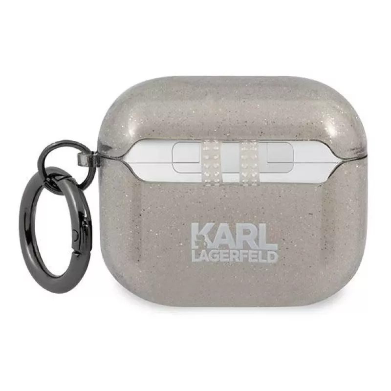 Karl Lagerfeld KLA3UKHGK AirPods 3 dėklas juodas su blizgučiais Karl's Head