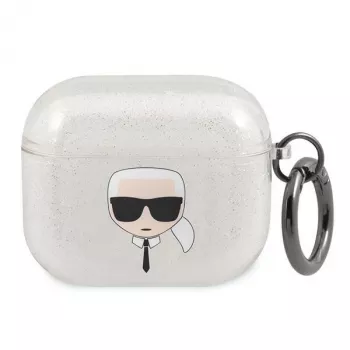Karl Lagerfeld KLA3UKHGS AirPods 3 dėklas sidabrinis su blizgučiais, Karl's Head
