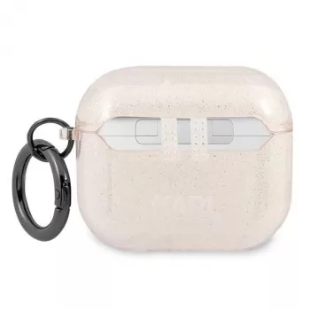Karl Lagerfeld KLA3UKHGD AirPods 3 dėklas su blizgučiais, auksinis, Karl's Head