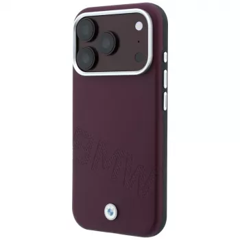 BMW Sign Inclined Deboss Letters MagSafe dėklas, skirtas iPhone 18 Pro Max / 17 Pro Max - bordo spalvos