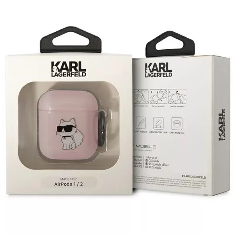Karl Lagerfeld Ikonik Choupette AirPods 1/2 dangtelis rožinis
