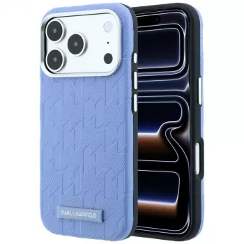Karl Lagerfeld Grained Mono Resin Logo MagSafe dėklas, skirtas iPhone 18 Pro Max / 17 Pro Max – šviesiai mėlynas