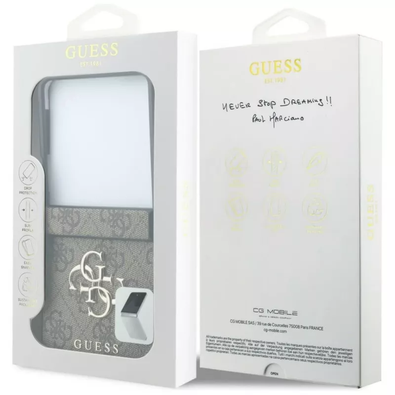 GUESS Big 4G Logo kietas dėklas, skirtas Samsung Galaxy Z Flip4 - rudas
