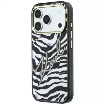 Karl Lagerfeld IML Signature Zebra Glitter MagSafe dėklas, skirtas iPhone 18 Pro / 17 Pro - auksinis