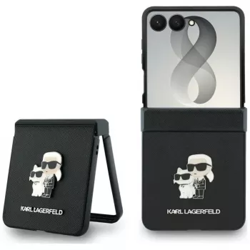 Karl Lagerfeld Karl & Choupette Saffiano Pins dėklas, skirtas Samsung Galaxy Z Flip8 - juodas