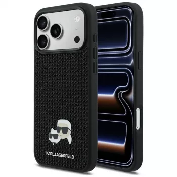 Karl Lagerfeld Rhinestones Karl & Choupette Pin dėklas, skirtas iPhone 17 Pro Max - juodas