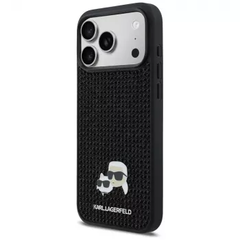 Karl Lagerfeld Rhinestones Karl & Choupette Pin dėklas, skirtas iPhone 17 Pro Max - juodas