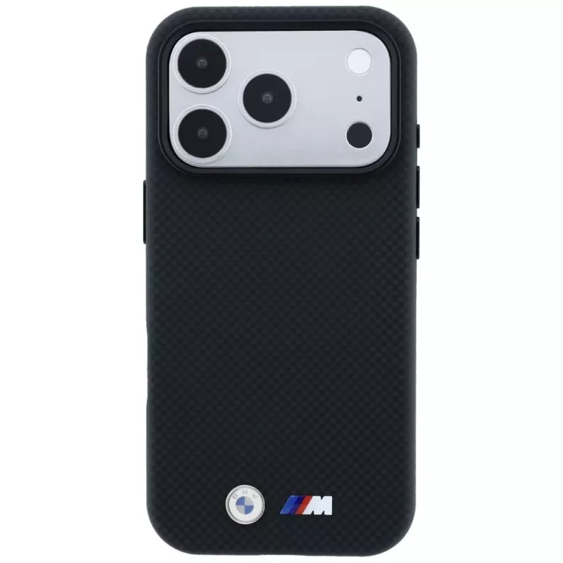 BMW M Quadrille Kevlar Metal Logo MagSafe dėklas, skirtas iPhone 18 Pro / 17 Pro – juodas