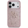 GUESS Fixed Glitter Big 4G dėklas, skirtas iPhone 18 Pro / 17 Pro – rožinis