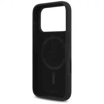 Karl Lagerfeld Silicone Karl & Choupette žiedo laikiklio MagSafe dėklas, skirtas iPhone 17 Pro Max - juodas