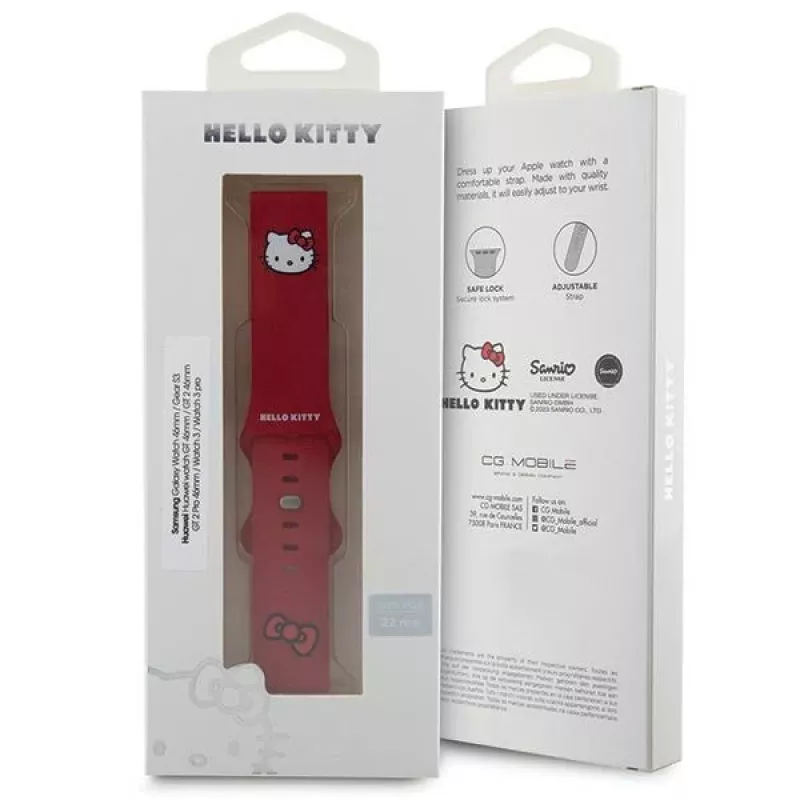 Hello Kitty Universal Silicone Watch Strap 22mm Raudonas su Kitty galvute