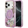 GUESS IML Glitter Flowers Triangle MagSafe dėklas, skirtas iPhone 18 Pro / 17 Pro - violetinė