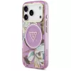 GUESS IML Glitter Flowers Triangle MagSafe dėklas, skirtas iPhone 18 Pro / 17 Pro - violetinė