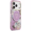 GUESS IML Glitter Flowers Triangle MagSafe dėklas, skirtas iPhone 18 Pro / 17 Pro - violetinė