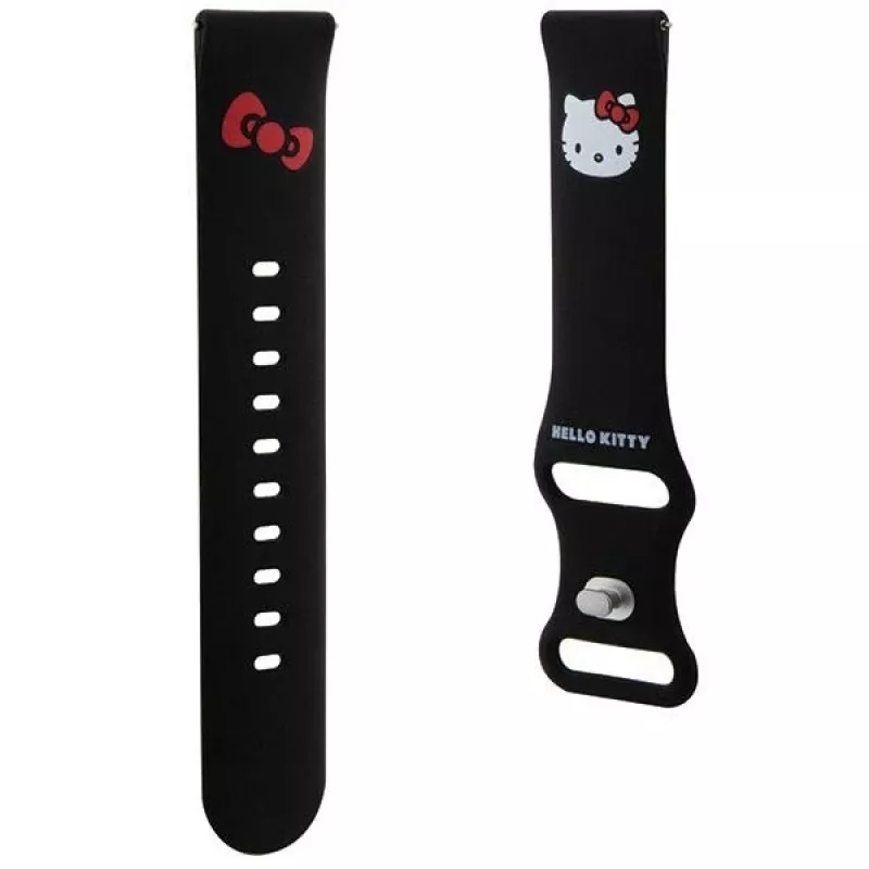 Hello Kitty Universalus silikoninis laikrodžio dirželis su Kitty galvutės dizainu, juodas, 20 mm