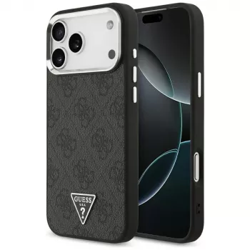 GUESS 4G Triangle Logo MagSafe dėklas, skirtas iPhone 18 Pro Max / 17 Pro Max - juodas ir sidabrinis