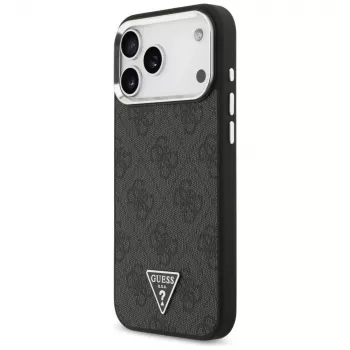 GUESS 4G Triangle Logo MagSafe dėklas, skirtas iPhone 18 Pro Max / 17 Pro Max - juodas ir sidabrinis