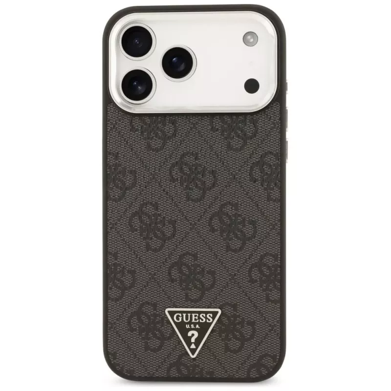 GUESS 4G Triangle Logo MagSafe dėklas, skirtas iPhone 18 Pro Max / 17 Pro Max - juodas ir sidabrinis
