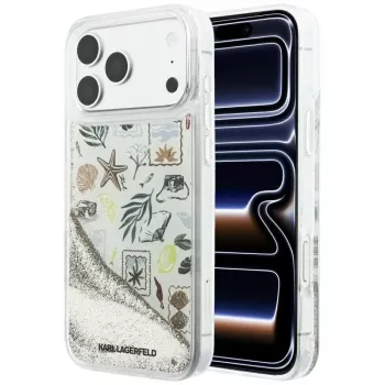 Karl Lagerfeld Liquid Glitter Beach & Sand dėklas, skirtas iPhone 18 Pro Max / 17 Pro Max – smėlio spalvos