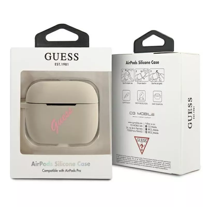 GUESS Vintage Silicone dėklas Apple AirPods Pro - pilkai rožinis