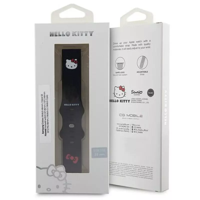 Hello Kitty Silicone Kitty Head Smartwatch Strap 22 mm juoda