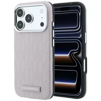 Karl Lagerfeld Grained Mono Resin Logo MagSafe dėklas, skirtas iPhone 18 Pro / 17 Pro – rožinis