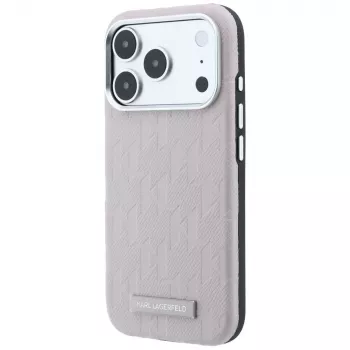 Karl Lagerfeld Grained Mono Resin Logo MagSafe dėklas, skirtas iPhone 18 Pro / 17 Pro – rožinis