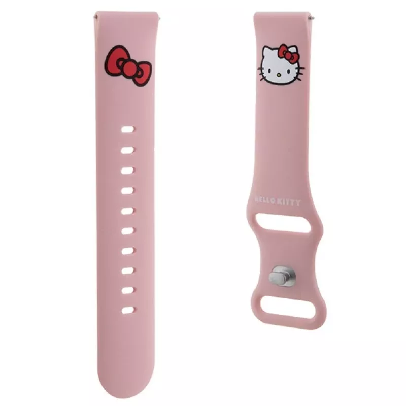 Hello Kitty Universalus silikoninis laikrodžio dirželis su Kitty galvutės motyvu, rožinis, 20 mm