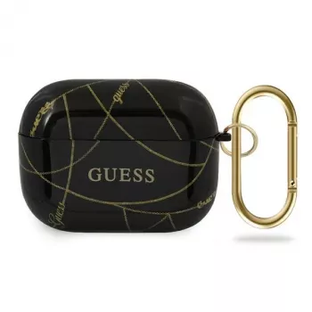GUESS AirPods Pro dėklas juodas su auksine grandinėle Gold Chain kolekcija