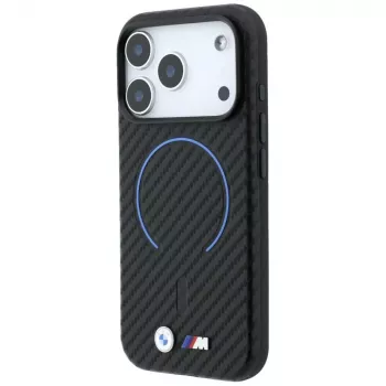 BMW M anglies pluošto rašto žiedinis MagSafe dėklas, skirtas iPhone 18 Pro Max / 17 Pro Max - juodas