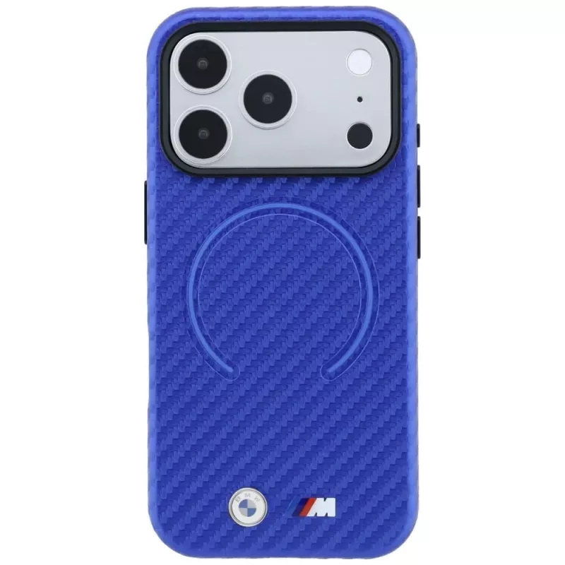 BMW M Carbon Printed Ring MagSafe dėklas, skirtas iPhone 18 Pro / 17 Pro – mėlynas