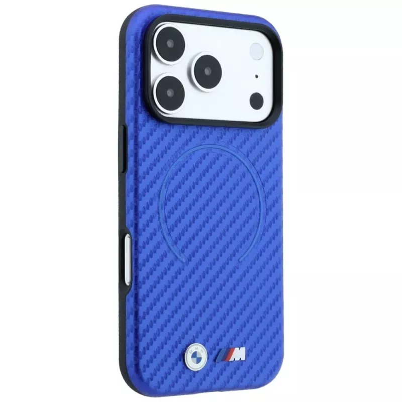 BMW M Carbon Printed Ring MagSafe dėklas, skirtas iPhone 18 Pro / 17 Pro – mėlynas