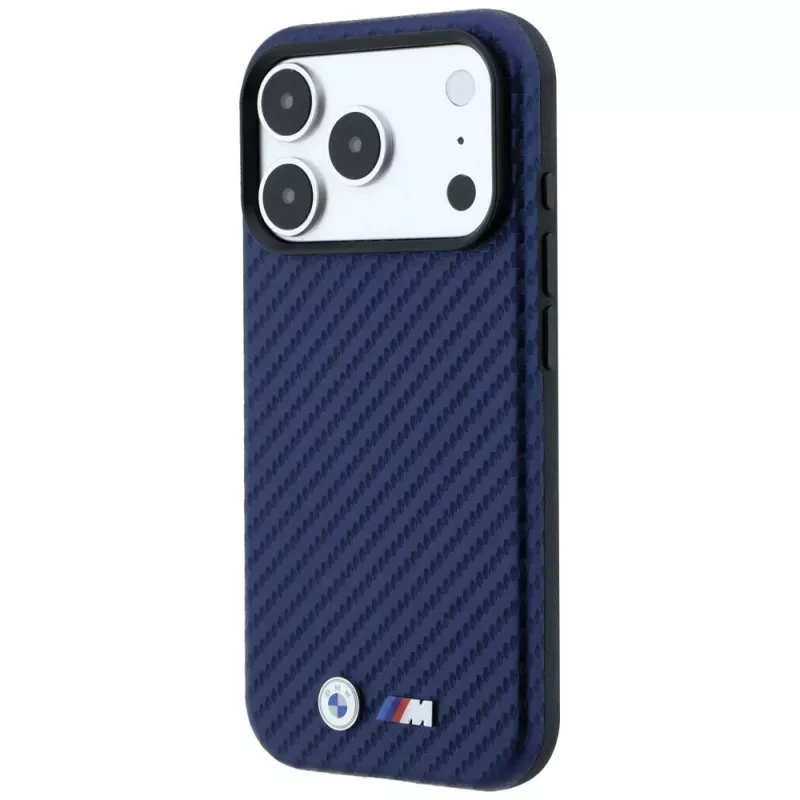 BMW M Carbon Metal Logo MagSafe dėklas, skirtas iPhone 18 Pro Max / 17 Pro Max - tamsiai mėlynas
