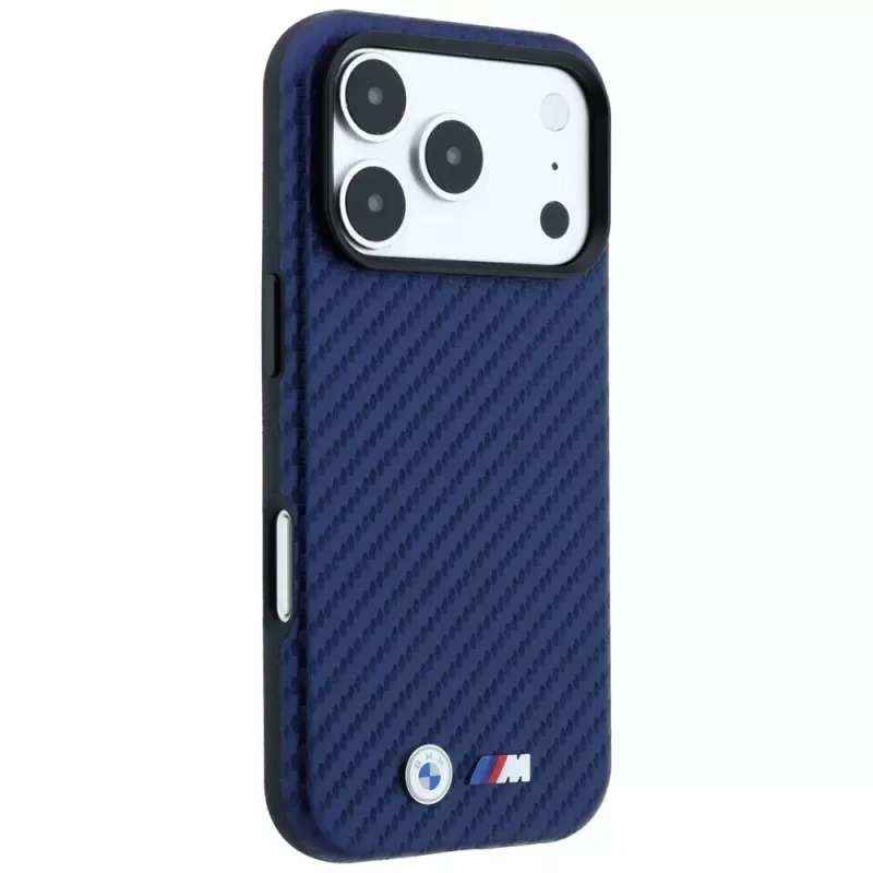 BMW M Carbon Metal Logo MagSafe dėklas, skirtas iPhone 18 Pro Max / 17 Pro Max - tamsiai mėlynas