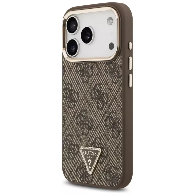 GUESS 4G Triangle Logo MagSafe dėklas, skirtas iPhone 17 Pro / 18 Pro - ruda