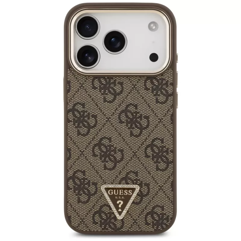 GUESS 4G Triangle Logo MagSafe dėklas, skirtas iPhone 17 Pro / 18 Pro - ruda