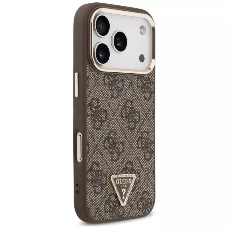 GUESS 4G Triangle Logo MagSafe dėklas, skirtas iPhone 17 Pro / 18 Pro - ruda
