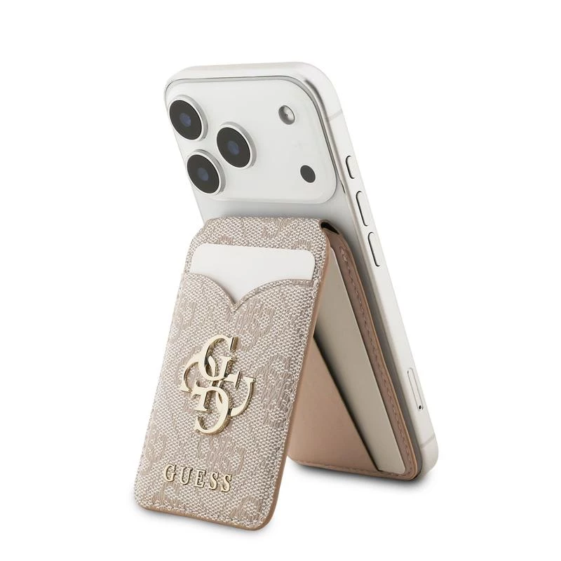 GUESS 4G Stand & Mirror MagSafe piniginės dėklas su stovu ir veidrodėliu, skirtas iPhone - rožinis
