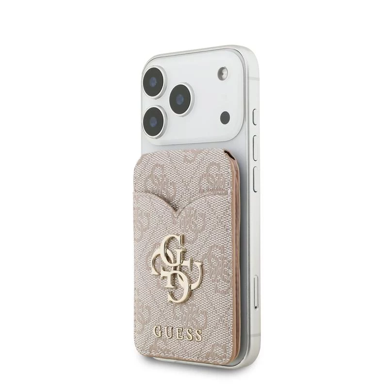 GUESS 4G Stand & Mirror MagSafe piniginės dėklas su stovu ir veidrodėliu, skirtas iPhone - rožinis