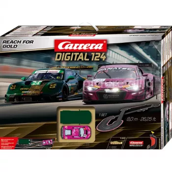 Carrera DIGITAL 124 Reach for Gold lenktynių rinkinys 1:24 masteliu su 2 automobiliais ir belaidžiais valdikliais
