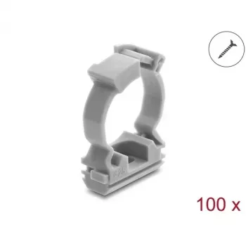 Delock kabelių movos laikiklis su fiksavimo spaustuku, prisukamas 25 mm kabelių apsauginei žarnelei, 100 vnt., pilkas