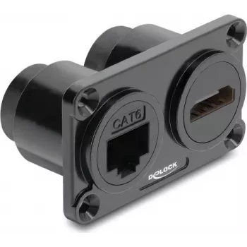 Delock Dual Panel Mount RJ45 Cat.6 + HDMI 4K lizdas, juodas