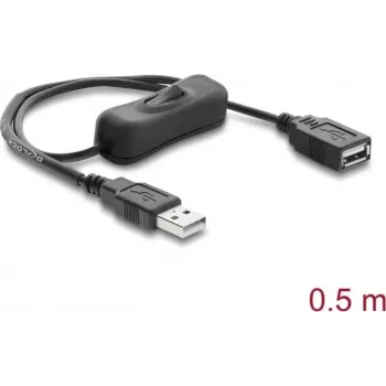Delock USB Power Extension Cable Type-A Male to Female with Switch 0,5 m juoda