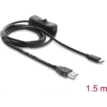 Delock USB maitinimo laidas, Type-A vyriškas į USB Type-C™ vyrišką su jungikliu, 1,5 m
