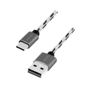 LogiLink USB 2.0 Type-C 3 vnt. kabelių rinkinys, USB-C kištukas į USB-A kištuką, aliuminio korpusas, nailono pynė, balta/juoda