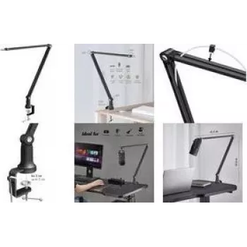 LogiLink mikrofoninė svirtis (boom arm), 840 mm, juoda, pilnai reguliuojama 360° sukimu, stalo spaustuvu, plieninė