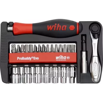 WIHA 46960 Evo 40 dalių bitų ir įmovų rinkinys, 1/4 inch pavara, chromo-vanadžio plienas, su 72 dantų reketu, įmovos 5,5-13 mm, bitai: plokšti, Phillips, Pozidriv, Torx, Hex, tvirtame dėkle