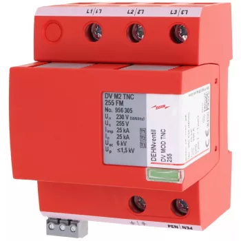 DEHN DEHNventil M2 TNC 255 FM Kombinuotas žaibo ir viršįtampių iškroviklis 1+2+3 tipas, 3 polių, 255 V AC, 35 mm DIN